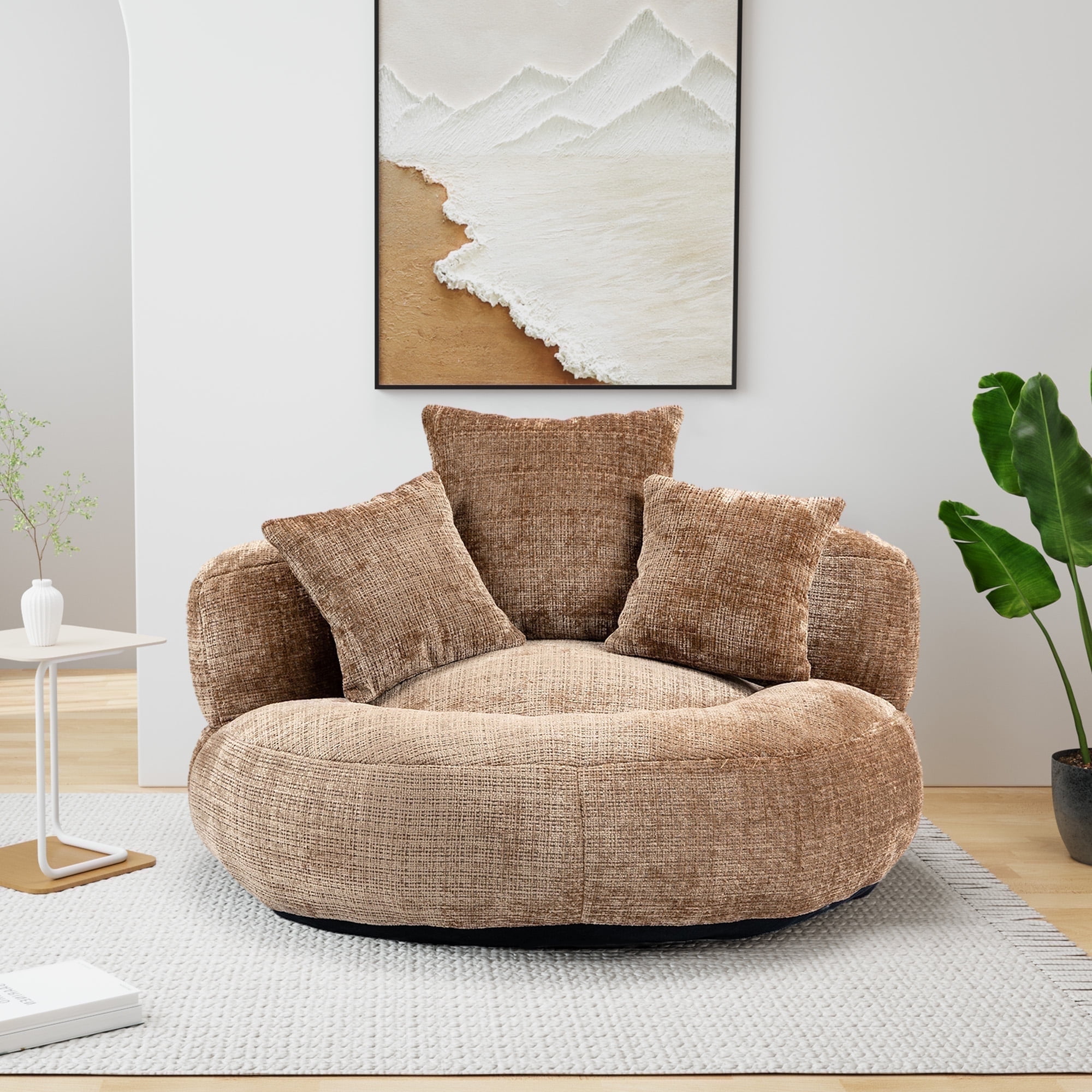 MOONMISS Chenille High Back Lazy Boy Sofa with Throw Pillows for Adults and Children, Indoor Outdoor, Caramel