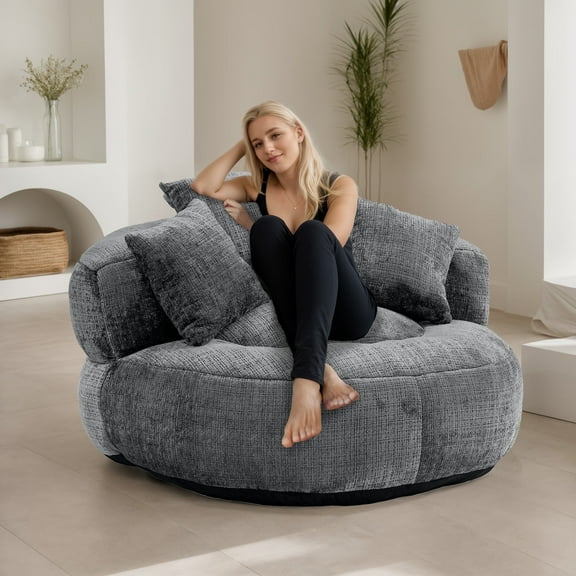 MOONMISS Chenille High Back Lazy Boy Sofa with Throw Pillows for Adults and Children, Indoor Outdoor, Dark Gray