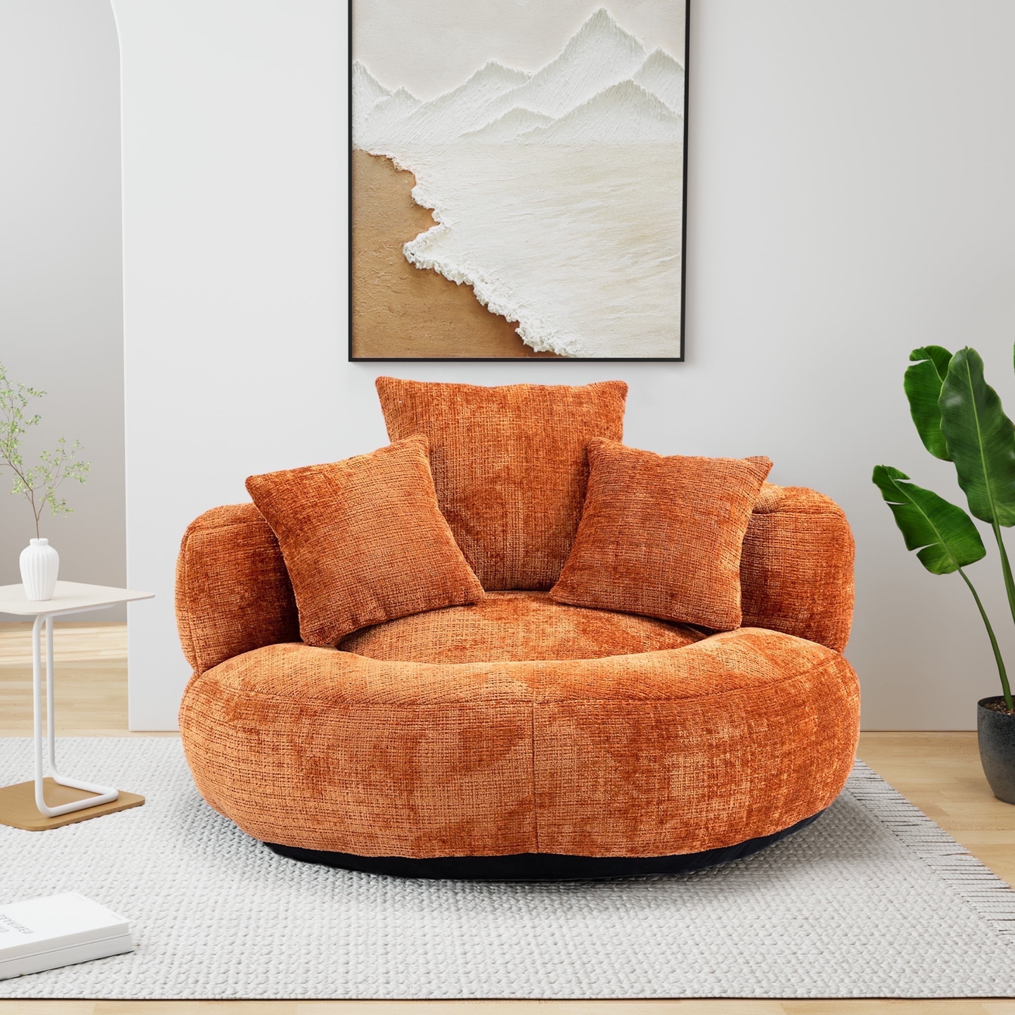 MOONMISS Chenille High Back Lazy Boy Sofa with Throw Pillows for Adults and Children, Indoor Outdoor, Orange