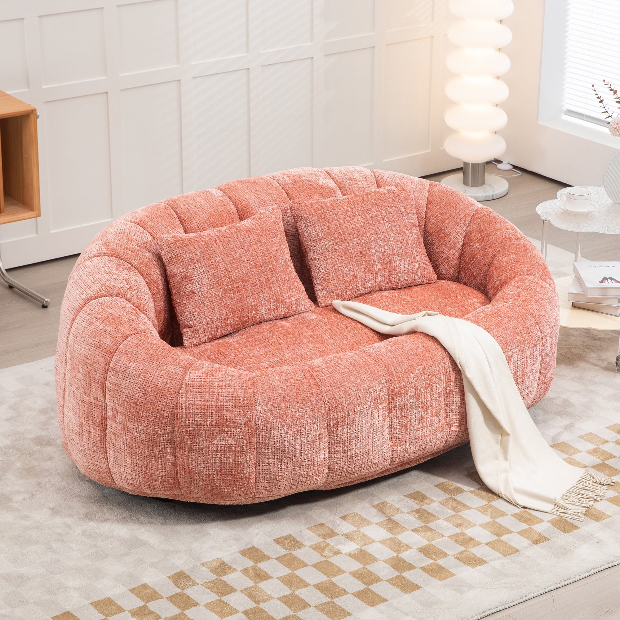 MOONMISS Chenille Loveseat Size Durable Chenille Fabric High Back Loveseat-Pink