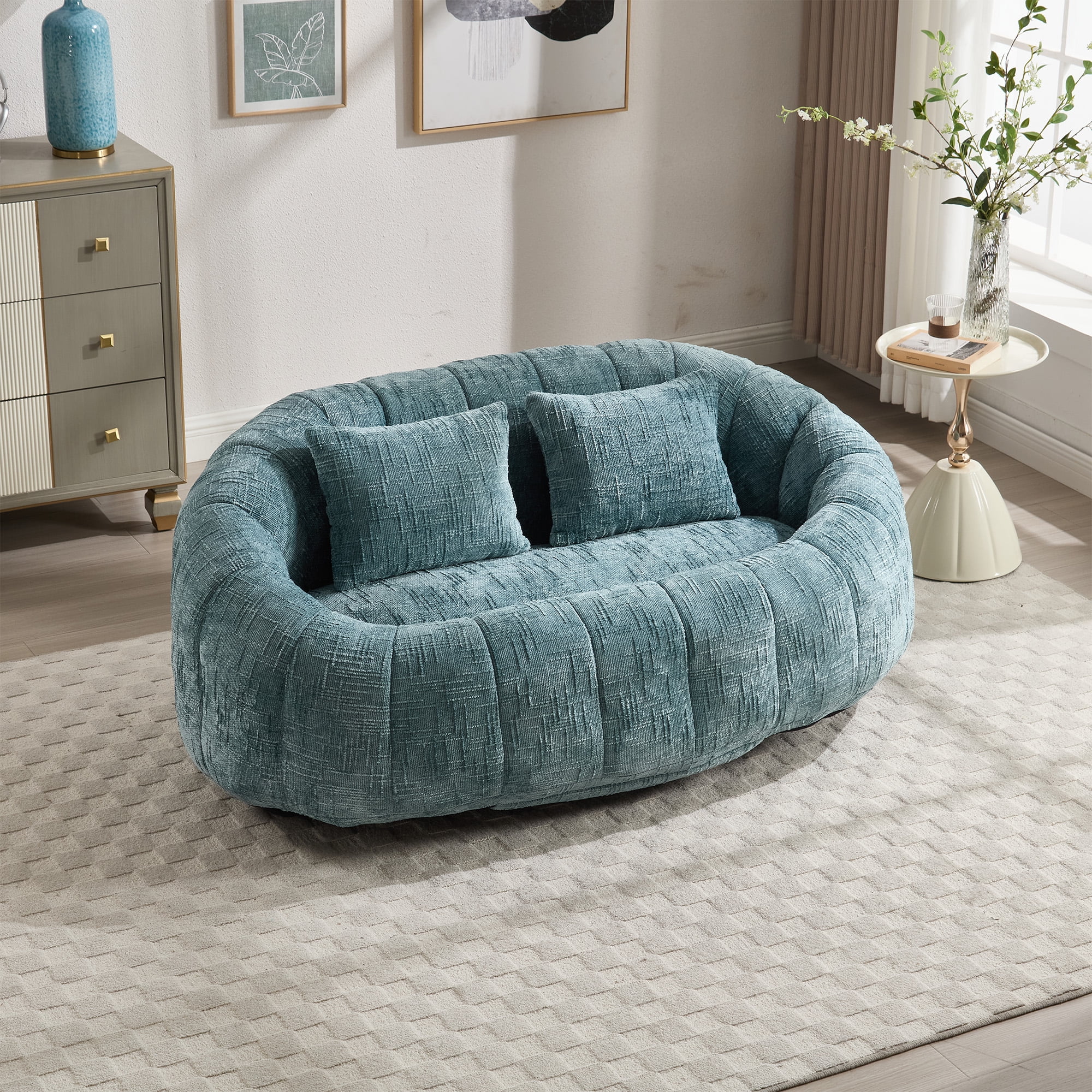MOONMISS Chenille Loveseat Size Durable Chenille Fabric High Back Loveseat-Teal