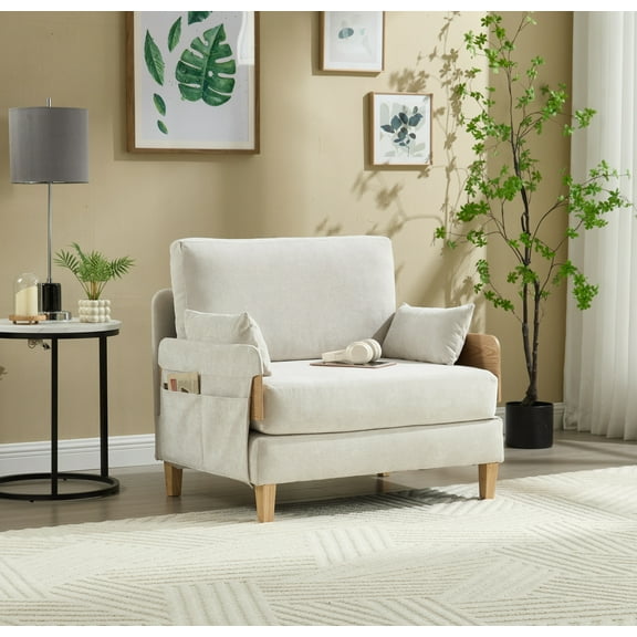 MOONMISS Chenille Upholstered 3-in-1 Convertible Sleeper Foldable Sofa Bed Recliner Chair with 3 Pillows-Beige