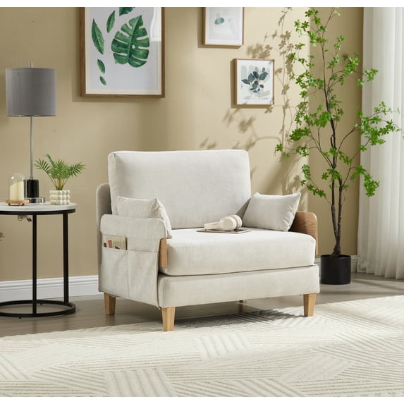 MOONMISS Chenille Upholstered 3-in-1 Convertible Sleeper Foldable Sofa Bed Recliner Chair with 3 Pillows-Beige