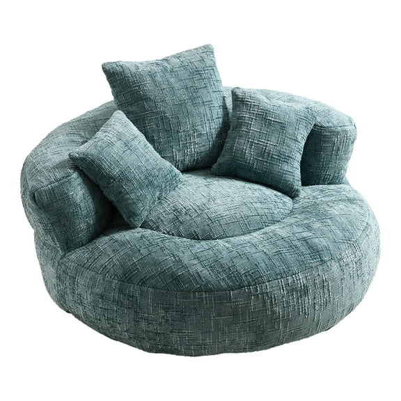 MOONMISS Chenille Upholstered Durable Comfort Lounger Bean Bag Lazy Sofa with Three Pillows-Teal