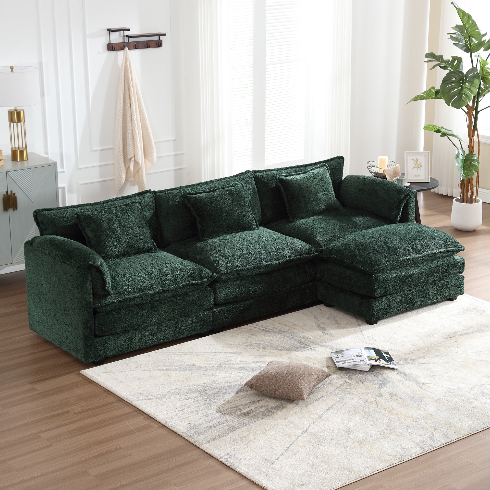 MOONMISS Chenille Upholstered L-Shape Comfy Oversized Modular Sectional ...