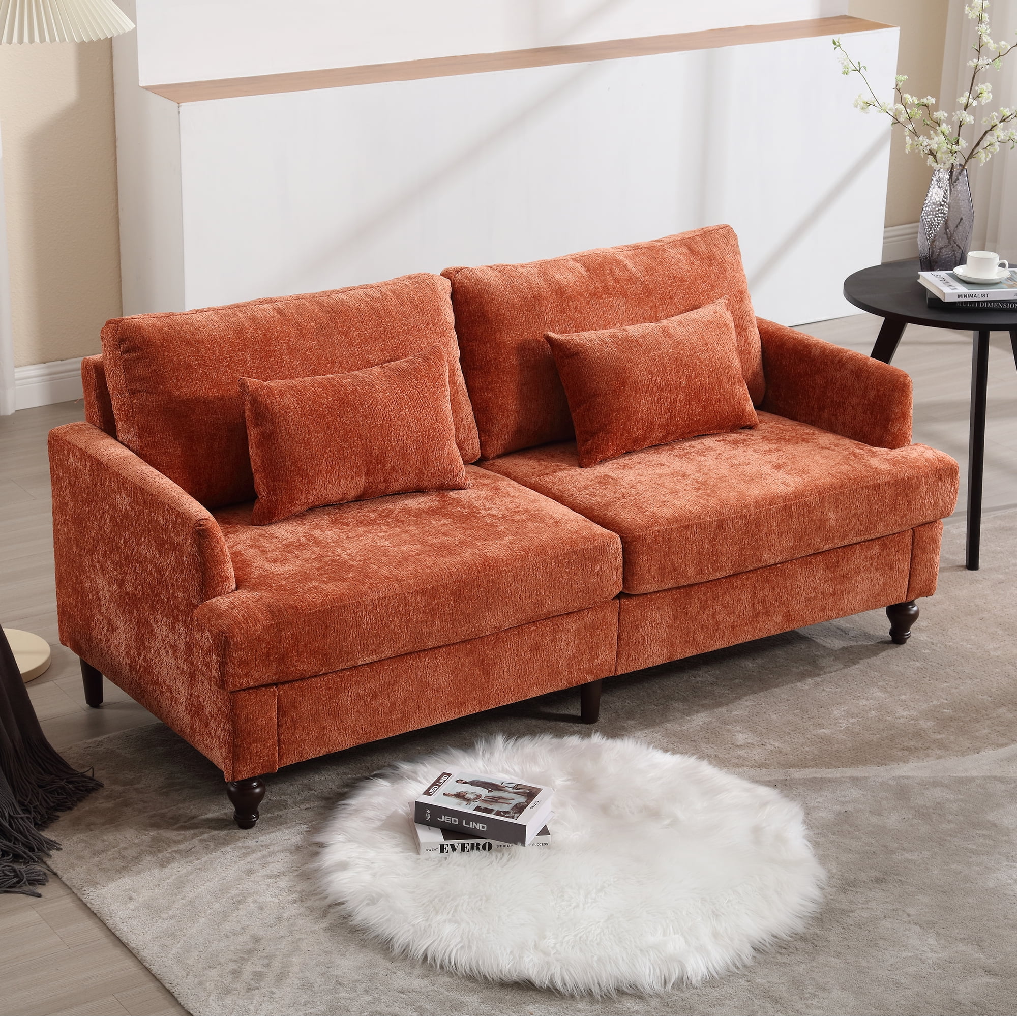 MOONMISS Chenille Upholstered Mid Century Modern Wood Frame Loveseat