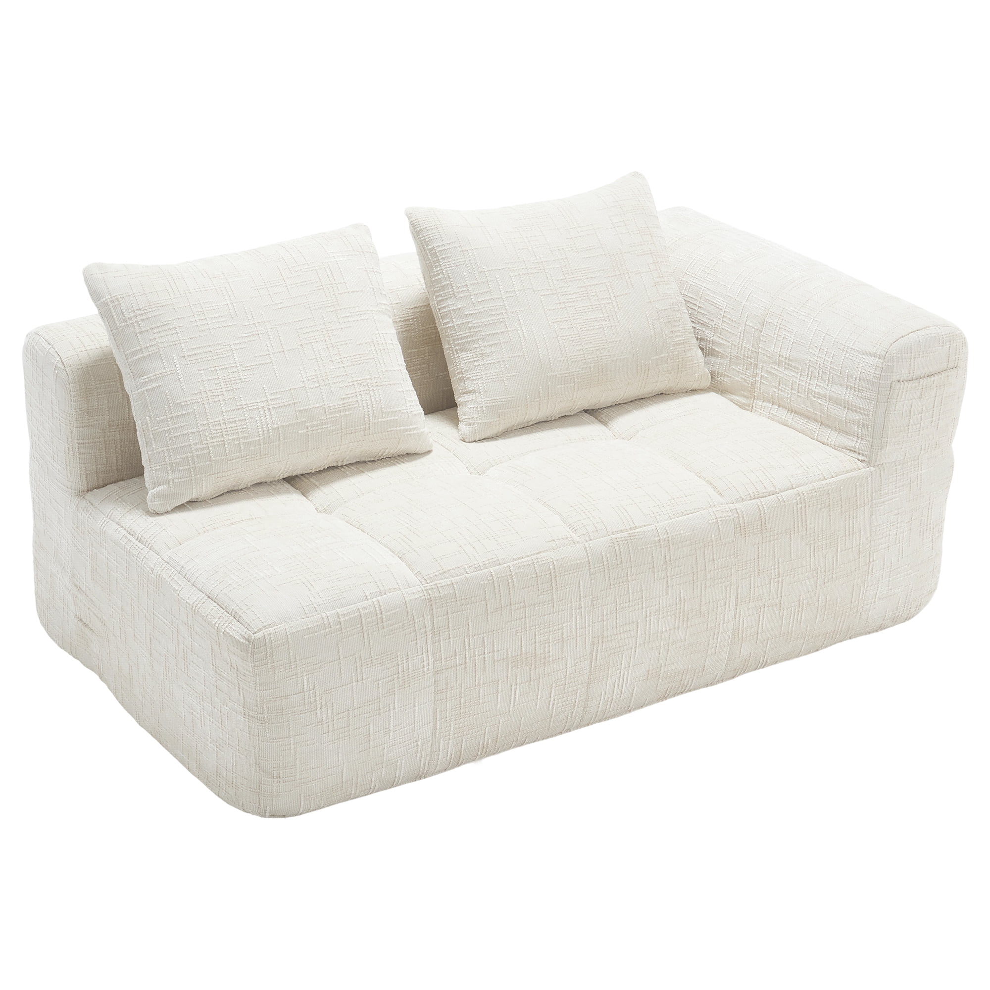 MOONMISS Chenille Upholstered Modern 2-Seater Lazy Compression Sofa with Small Side Pocket-Beige