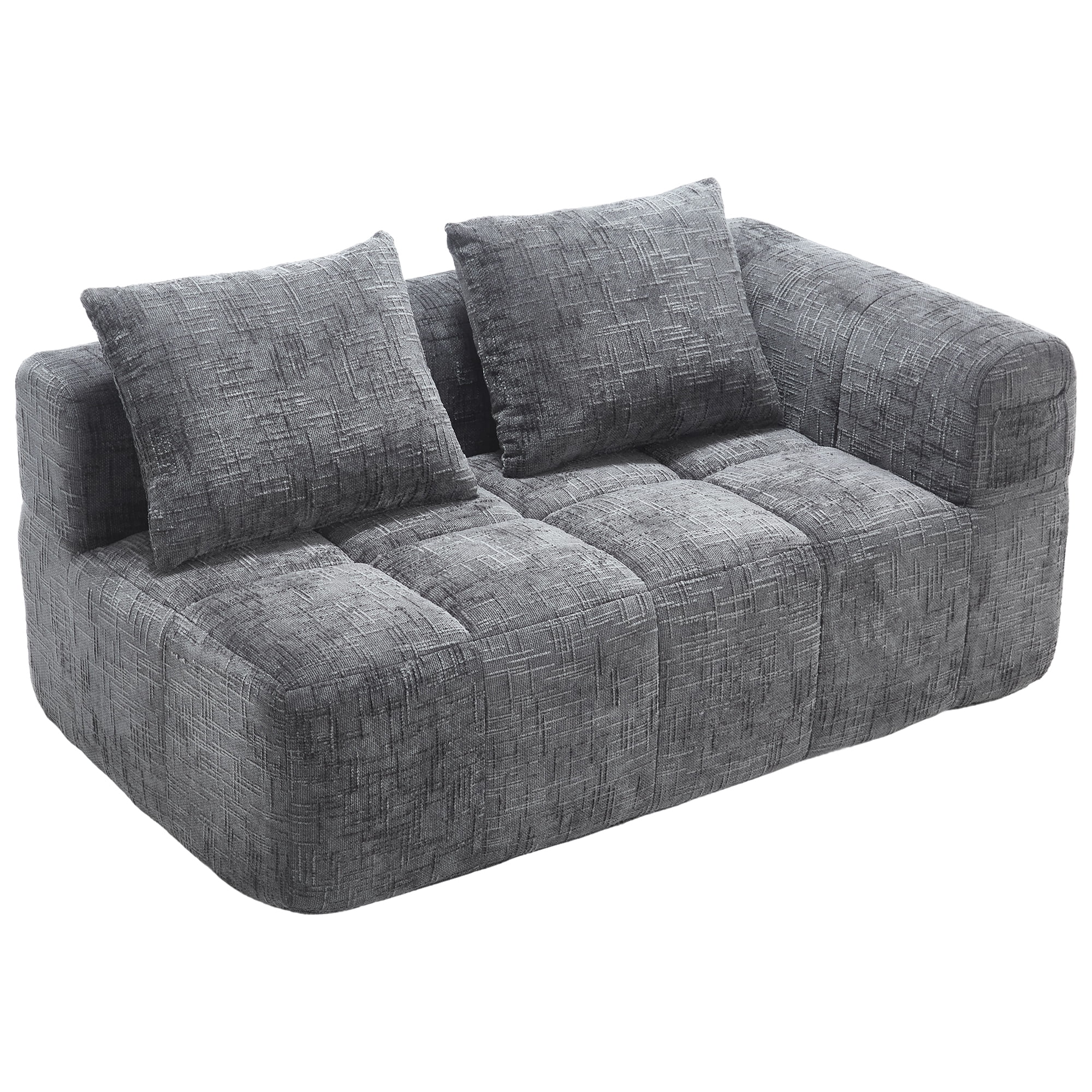 MOONMISS Chenille Upholstered Modern 2-Seater Lazy Compression Sofa with Small Side Pocket-Gray