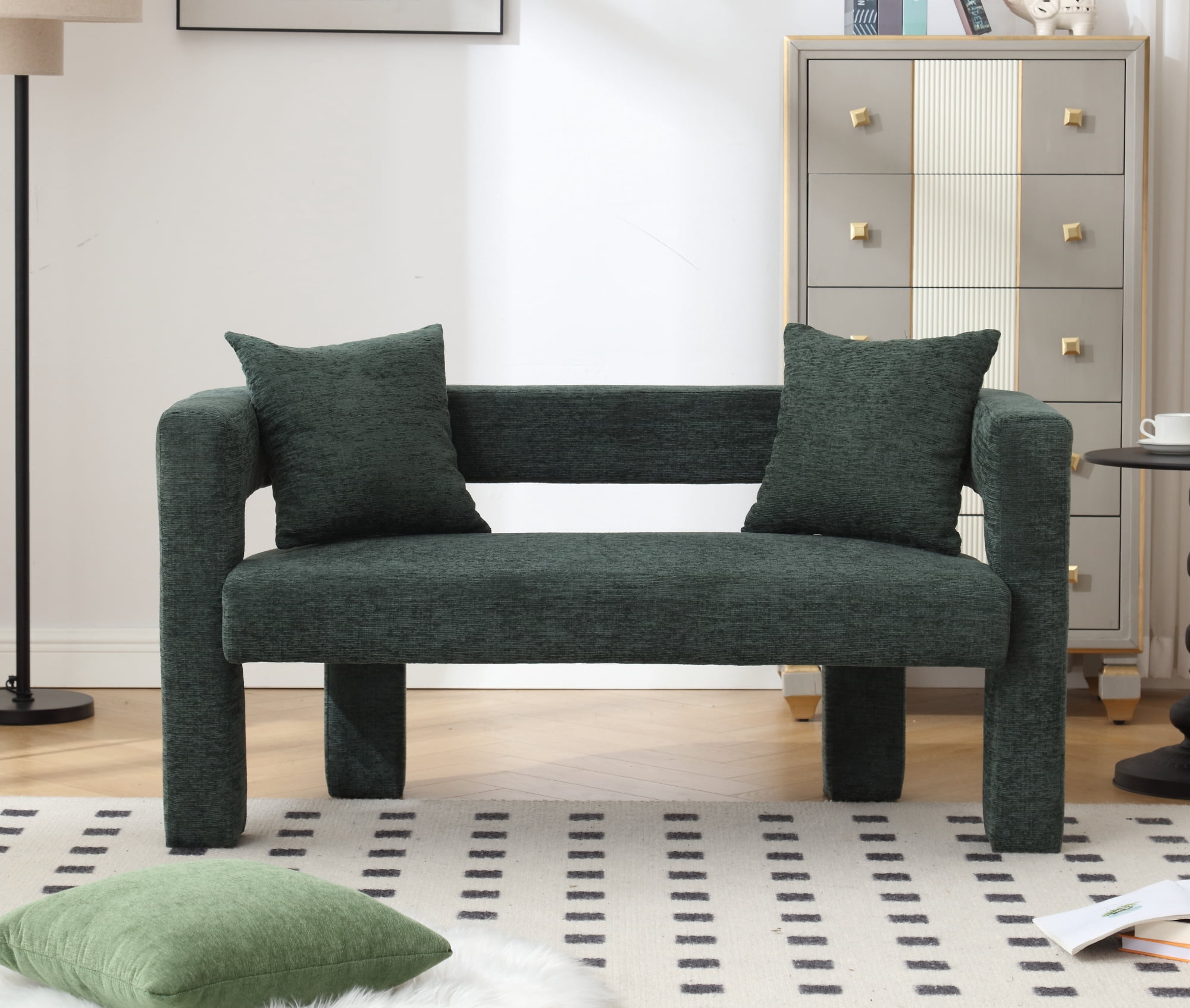 MOONMISS Chenille Upholstered Modern Comfy 2-Seater Loveseat Chair with 2 Pillows-Emerald