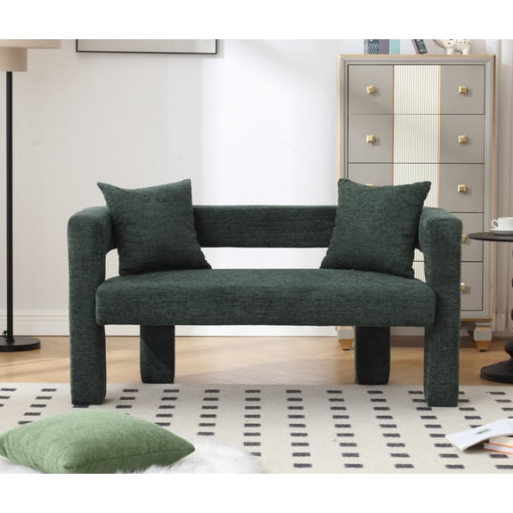 MOONMISS Chenille Upholstered Modern Comfy 2-Seater Loveseat Chair with 2 Pillows-Emerald