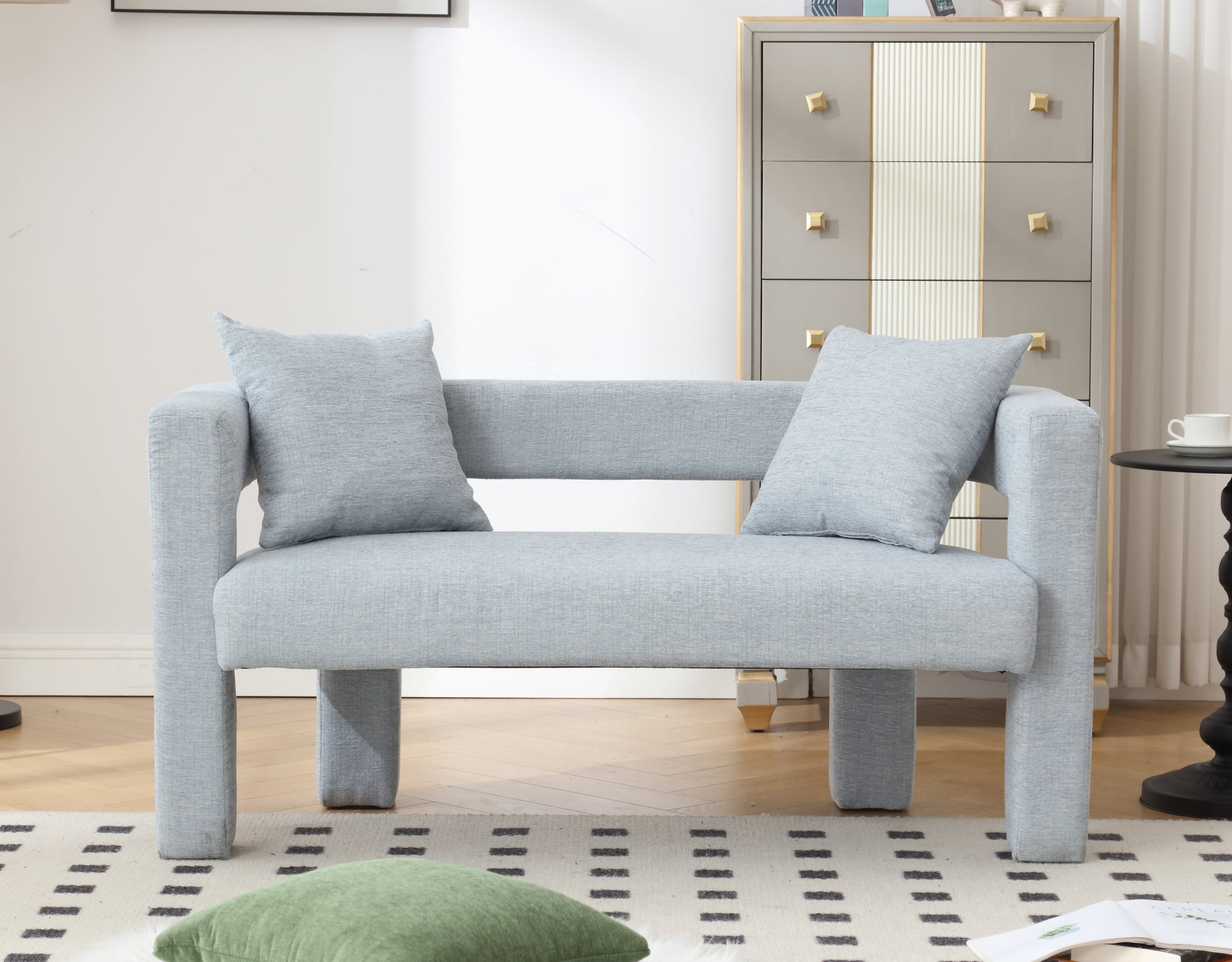 MOONMISS Chenille Upholstered Modern Comfy 2-Seater Loveseat Chair with 2 Pillows-Mint Green