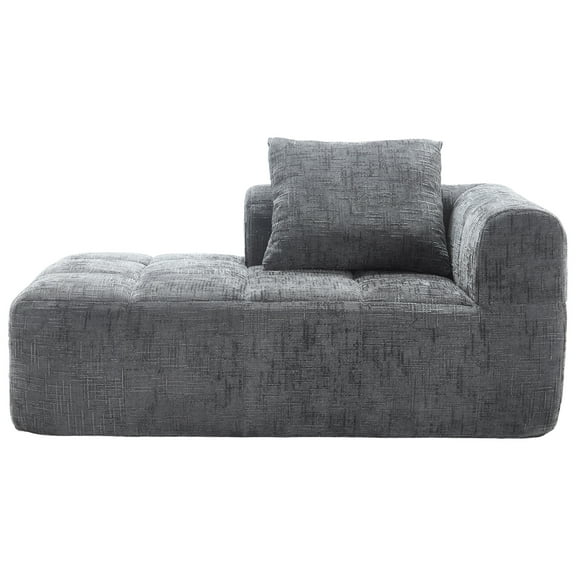 MOONMISS Chenille Upholstered Modern Deep Seat Lazy Compression Sofa with Small Side Pocket-Gray