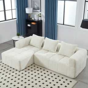 MOONMISS Chenille Upholstered Modern Modular L-shaped Sectional Compression Sofa with 3 Pillows-Beige