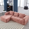 thumbnail image 1 of MOONMISS Chenille Upholstered Modern Modular L-shaped Sectional Compression Sofa with 3 Pillows-Pink, 1 of 5