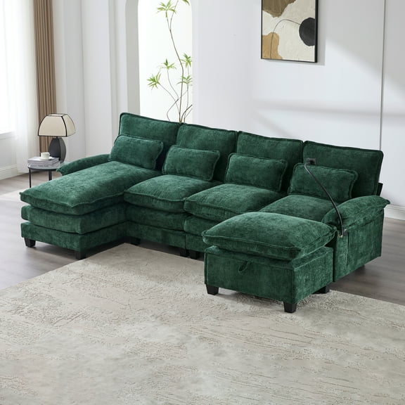 MOONMISS Chenille Upholstered Oversized U-shaped Comfy Modular Sectional Sofa with Storage Ottoman-Emerald