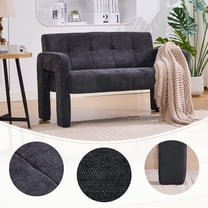 MOONMISS Chenille Upholstered Tufted Comfortable Wood Frame Loveseats Sofa with Dual Armrests-Black