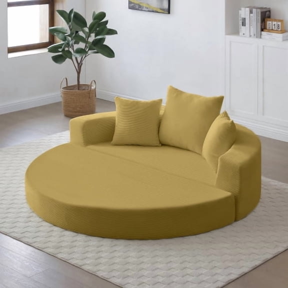 MOONMISS Convertible Sofa Couch Bed,Multi-Functional,Circular Bed,Adjustable Futon Sofa For Apartment Office Bedroom Living Room,Yellow