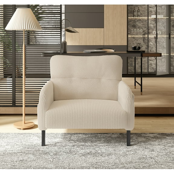 MOONMISS Corduroy Upholstered Comfortable Single Wood Frame Armchair for Living room and Bedroom-Beige