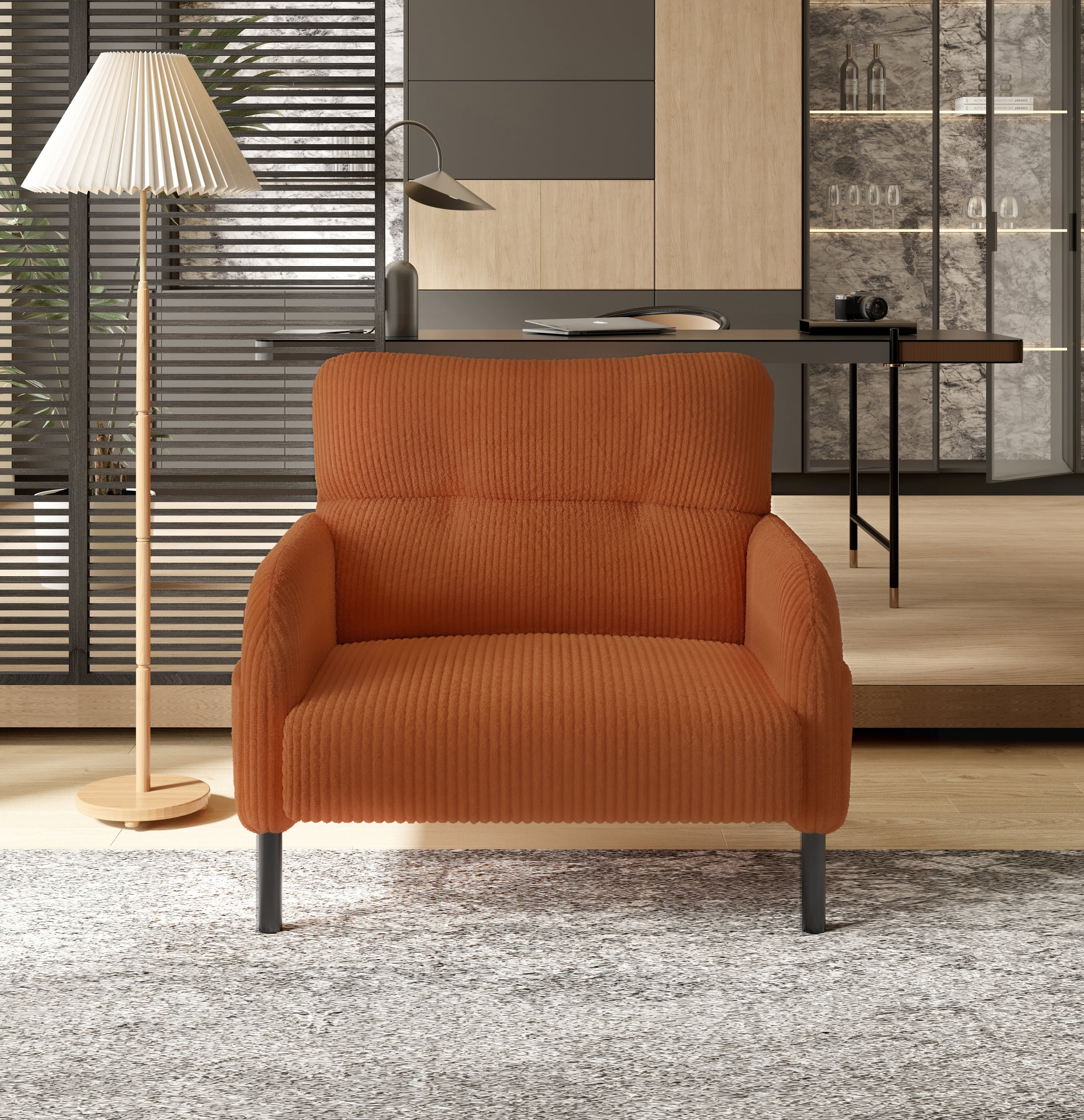 MOONMISS Corduroy Upholstered Comfortable Single Wood Frame Armchair for Living room and Bedroom-Orange