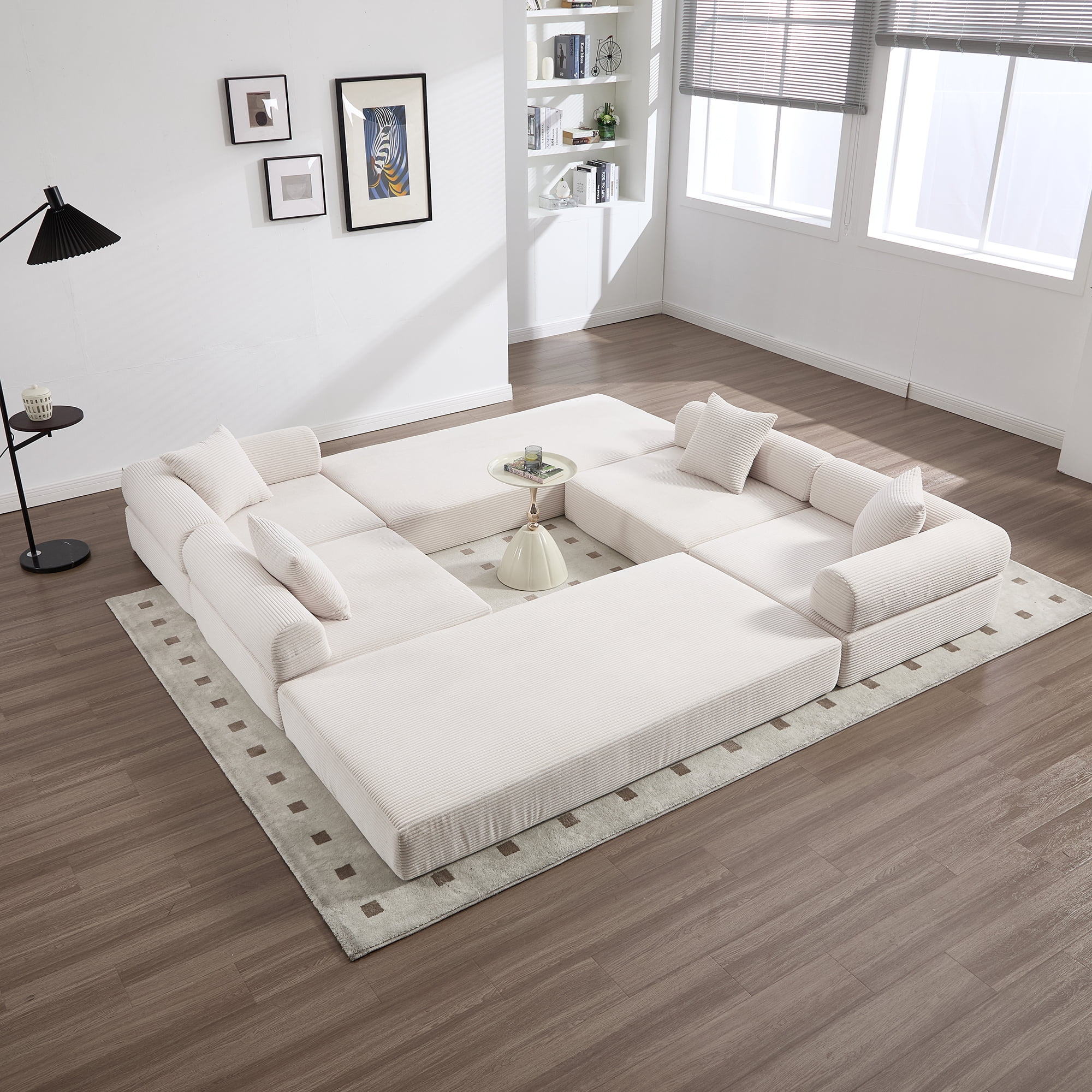 MOONMISS Corduroy Upholstered Convertible Folding Sofa Bed with Fixed Frame and Pillow Back Handrail-Beige