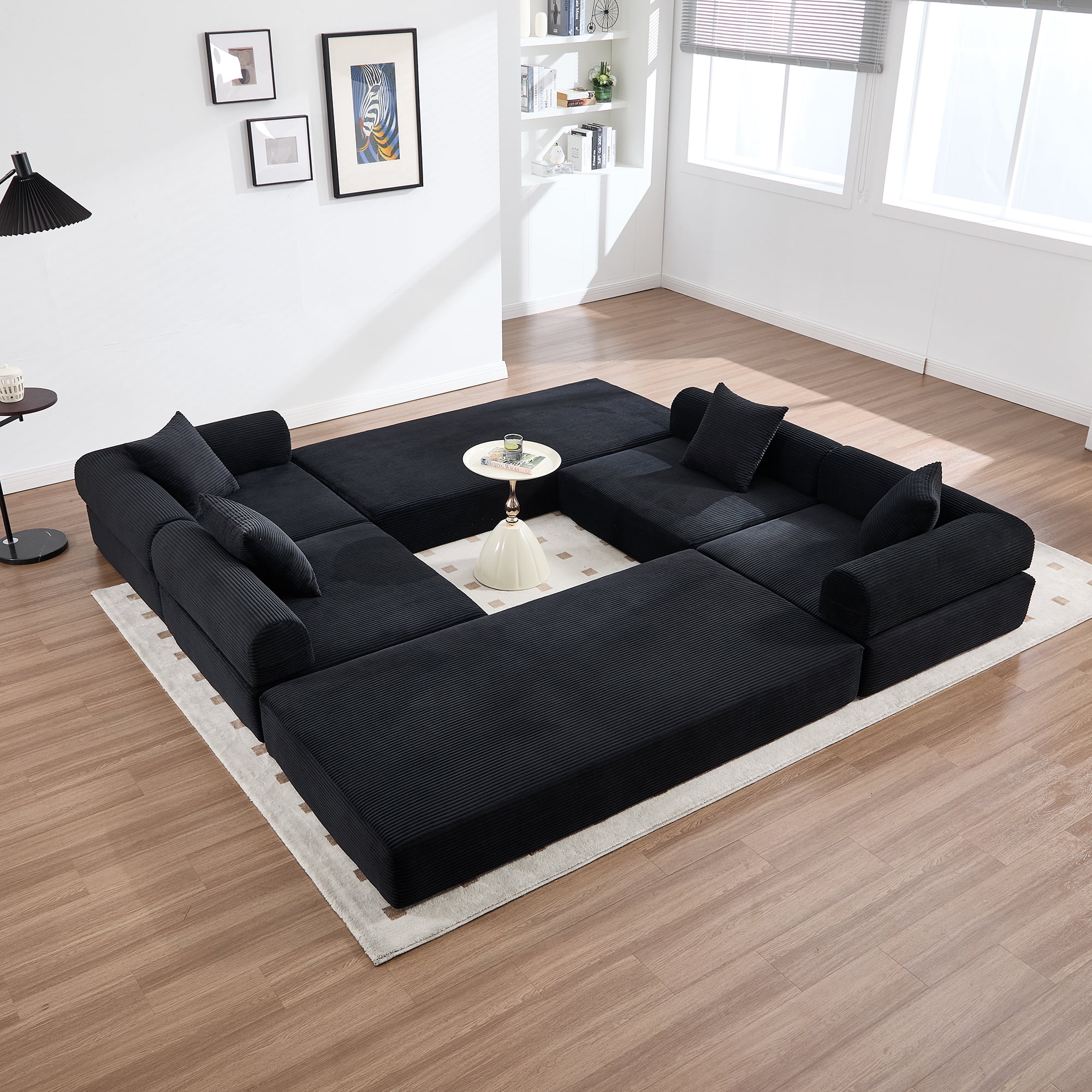 MOONMISS Corduroy Upholstered Convertible Folding Sofa Bed with Fixed Frame and Pillow Back Handrail-Black