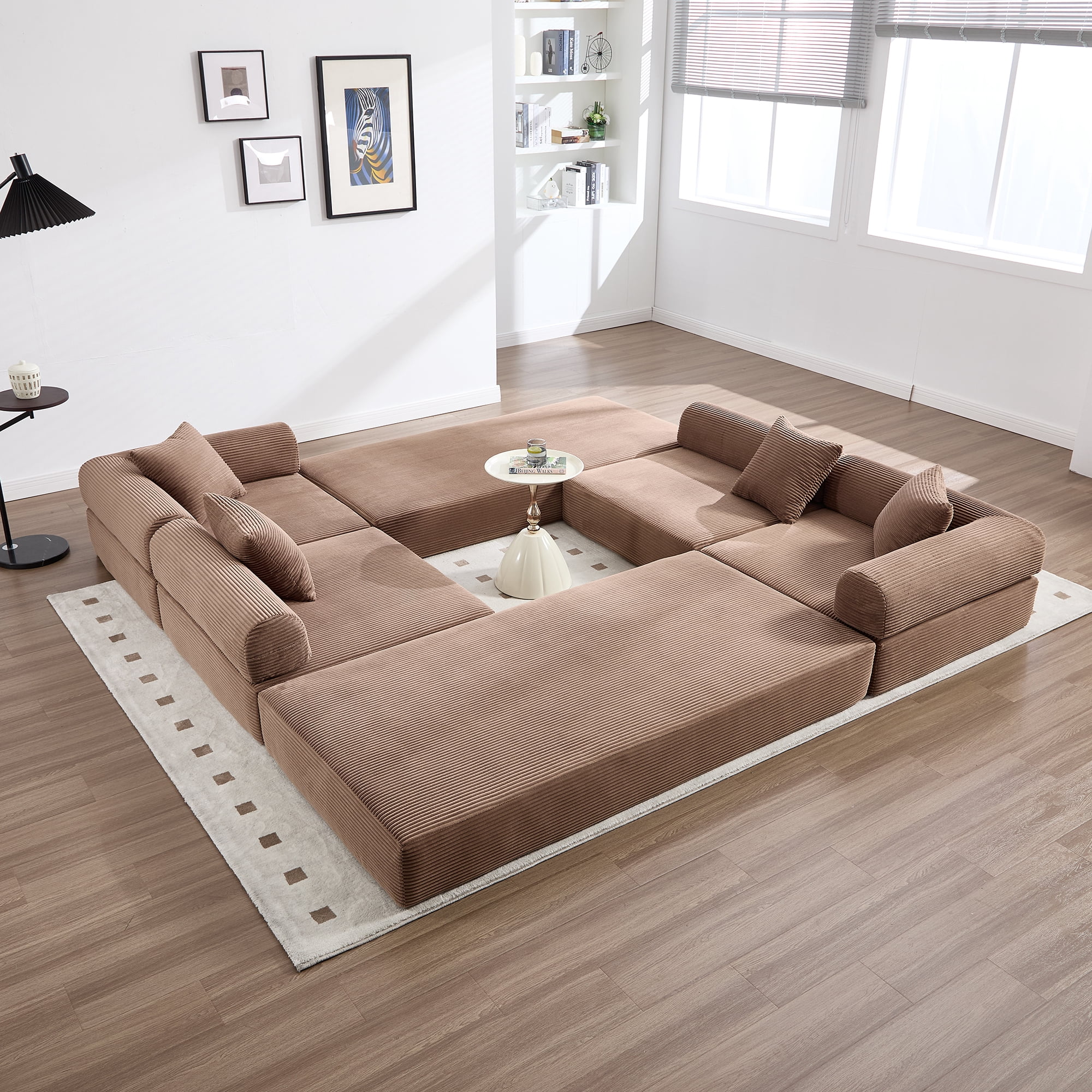 MOONMISS Corduroy Upholstered Convertible Folding Sofa Bed with Fixed Frame and Pillow Back Handrail-Brown