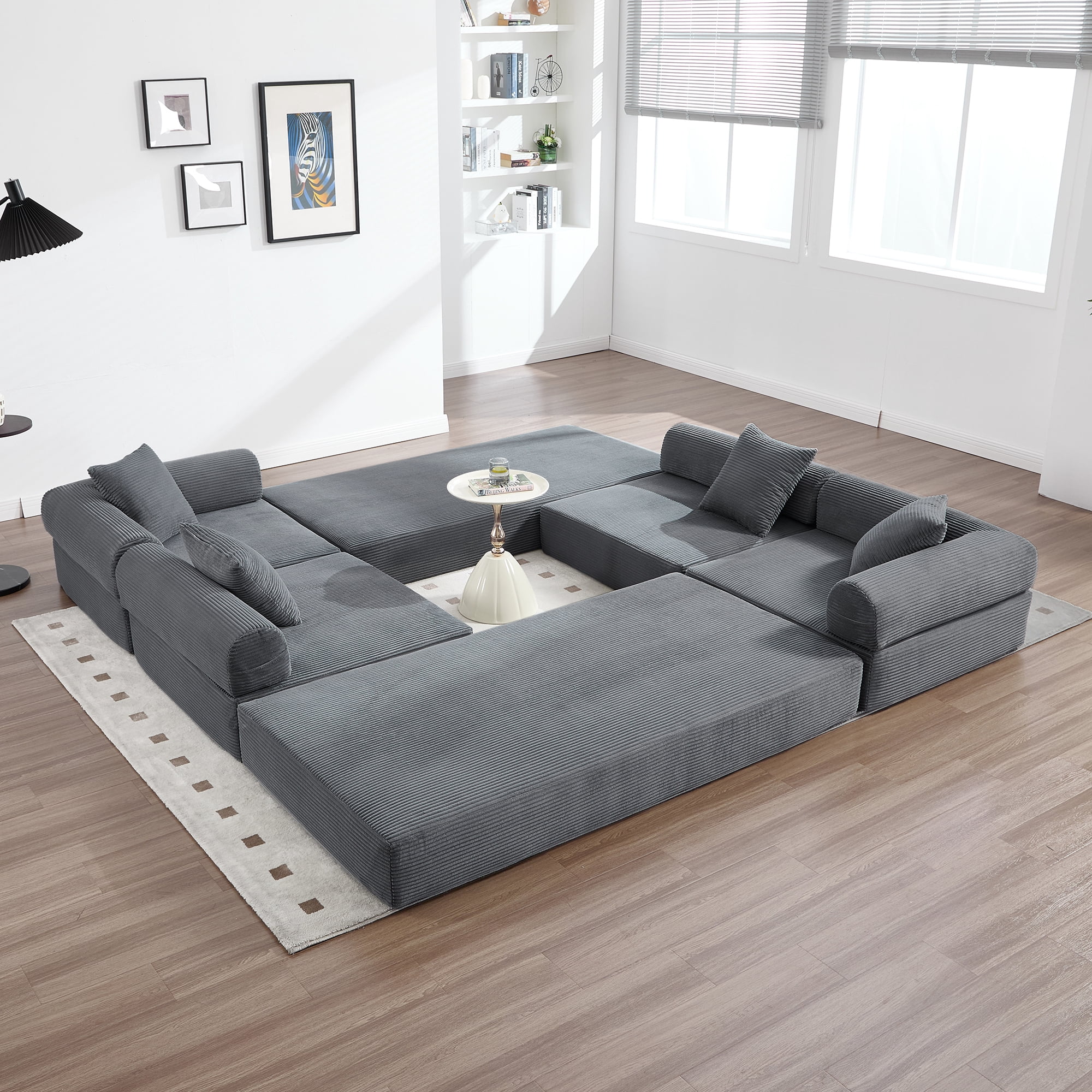 MOONMISS Corduroy Upholstered Convertible Folding Sofa Bed with Fixed Frame and Pillow Back Handrail-Gray