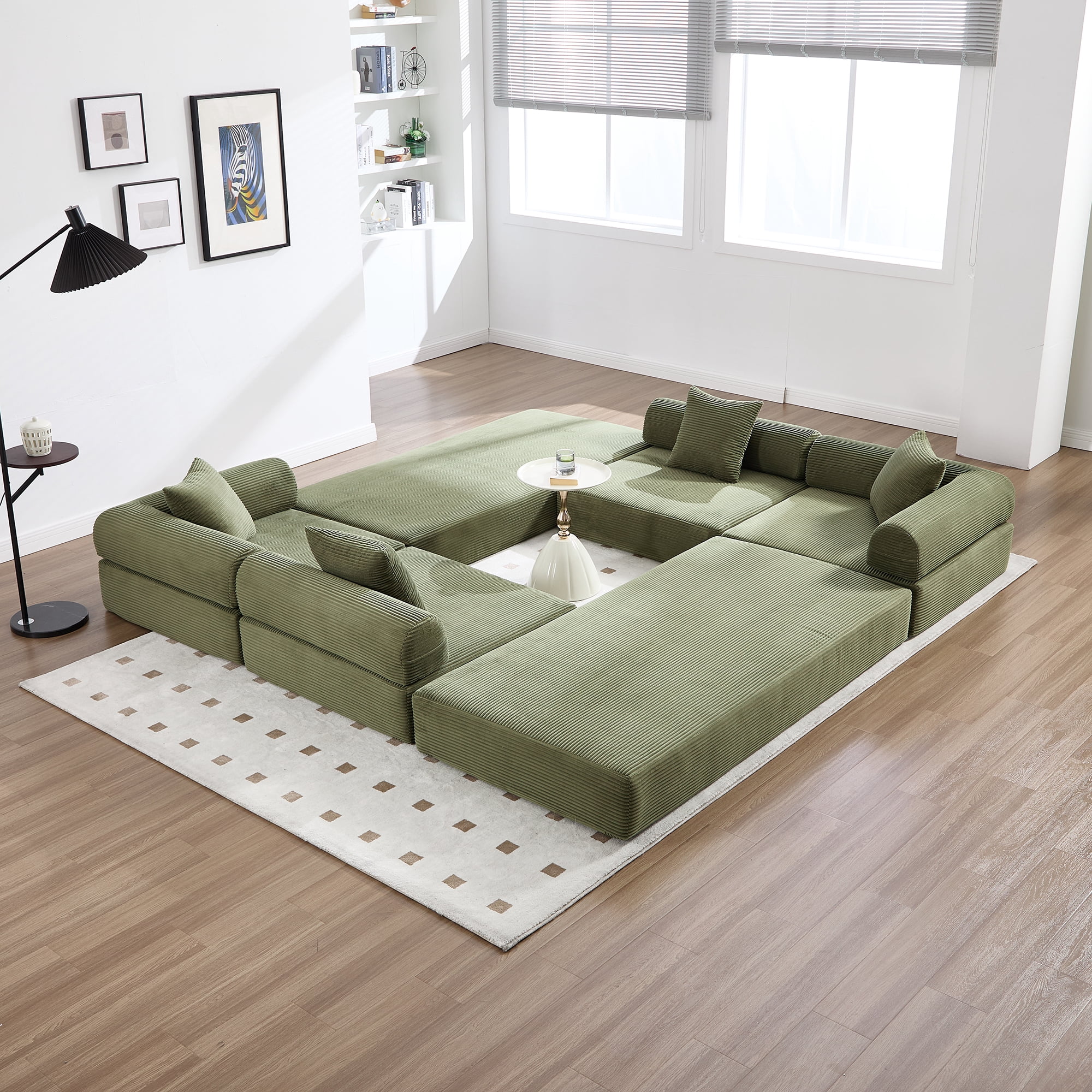 MOONMISS Corduroy Upholstered Convertible Folding Sofa Bed with Fixed Frame and Pillow Back Handrail-Olive Green