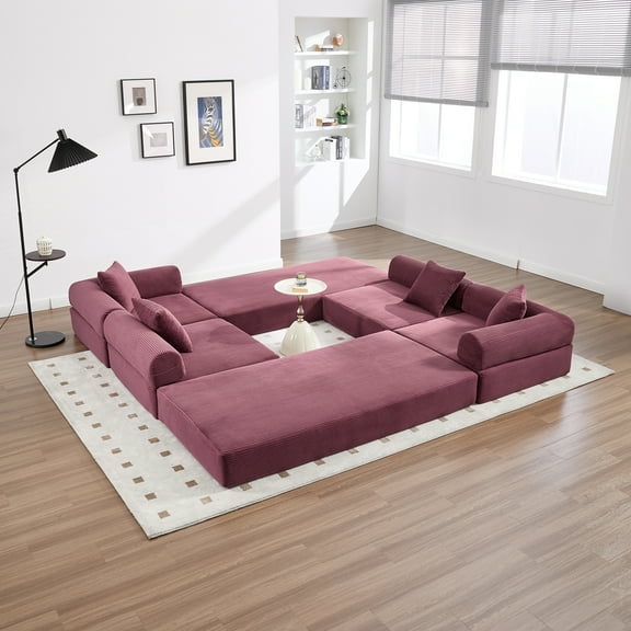 MOONMISS Corduroy Upholstered Convertible Folding Sofa Bed with Fixed Frame and Pillow Back Handrail-Rose Red