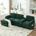 thumbnail image 1 of MOONMISS Corduroy Upholstered L-Shaped 4-seater Storage Multifunctional Sectional Sofa with Storage Ottoman-Emerald, 1 of 8