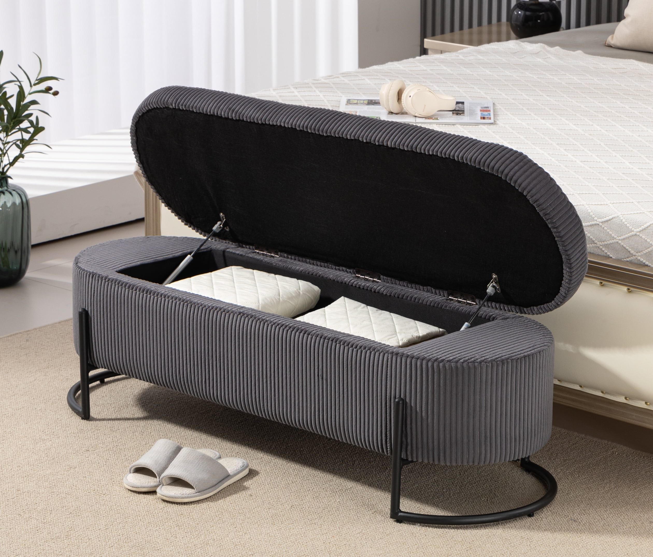 Corduroy Gray Upholstered Storage Bench Valtorp Bench Ikea Long - Main Image