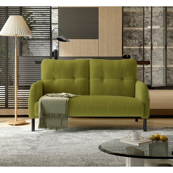 MOONMISS Corduroy Upholstered Tufted Comfortable Wood Frame Loveseats Sofa with Double Side Pocket-Olive Green