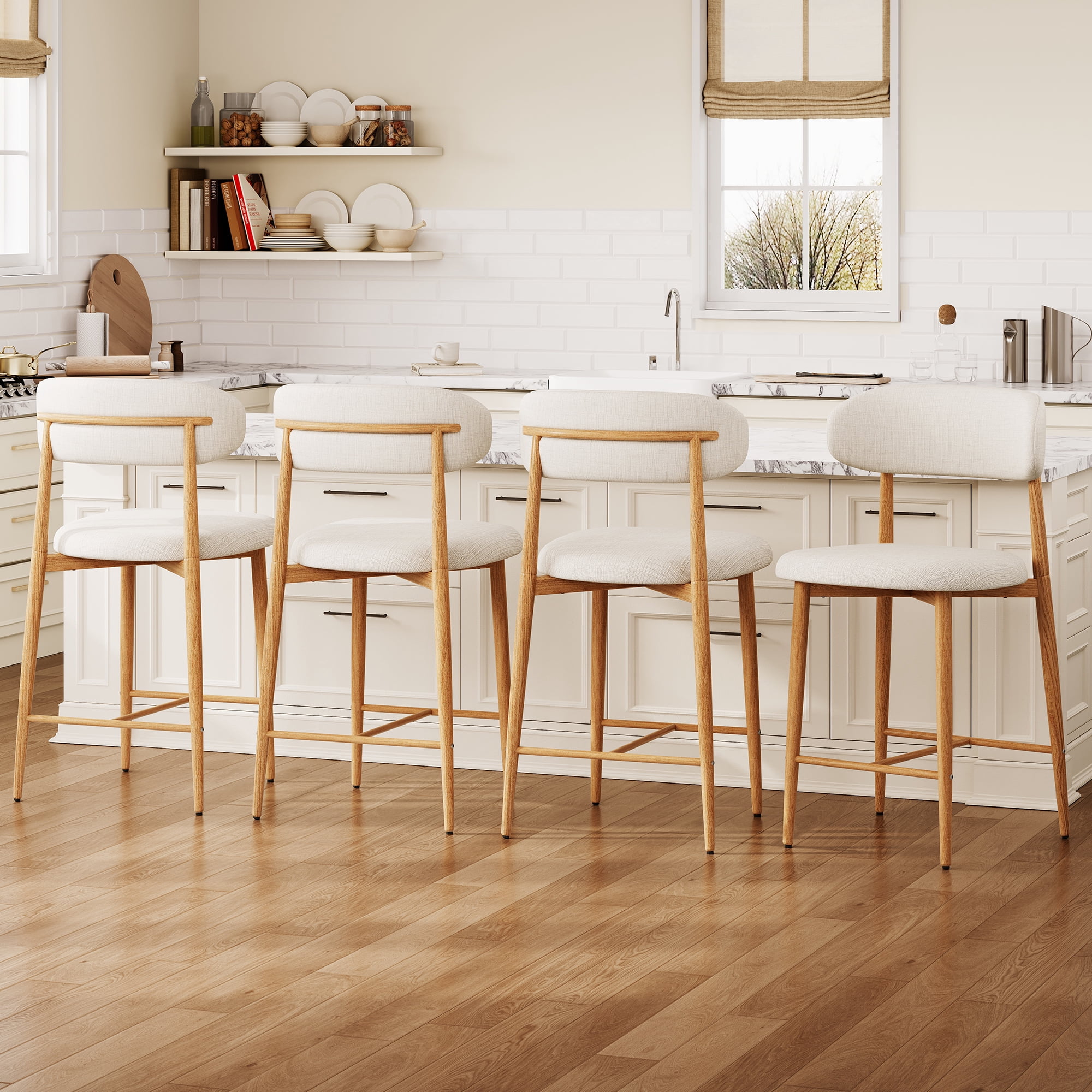 MOONMISS Counter Height Bar Stools Set of 4,Upholstered Modern Counter Stools with Metal Legs for Kitchen Island Dining Room,Beige