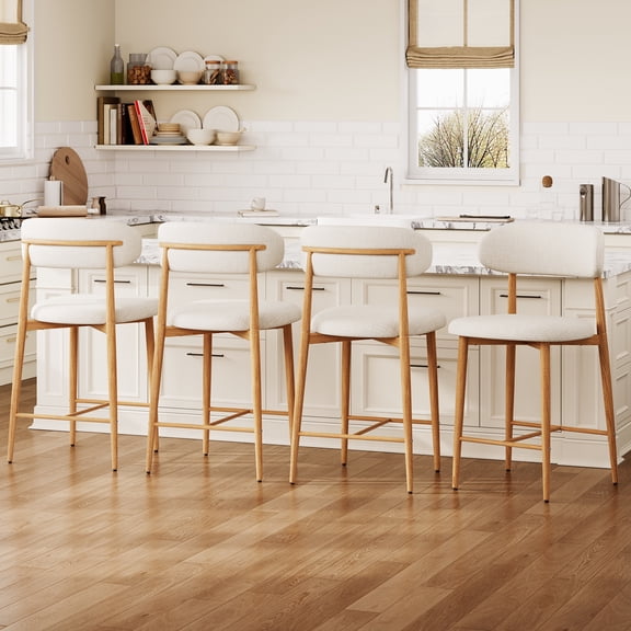 MOONMISS Counter Height Bar Stools Set of 4,Upholstered Modern Counter Stools with Metal Legs for Kitchen Island Dining Room,Beige