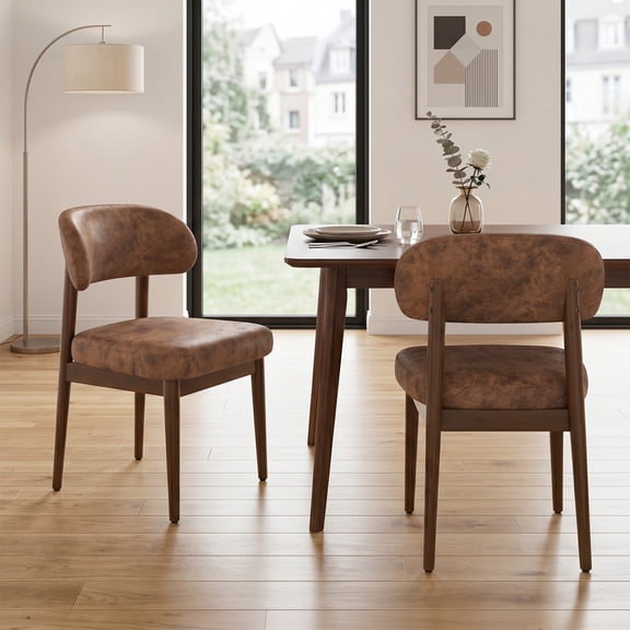 MOONMISS Dining Chair Set of 2,Upholstered Wooden Dining Chairs with Curved Back,Ribbed Fabric Kitchen Side Chairs,Brown