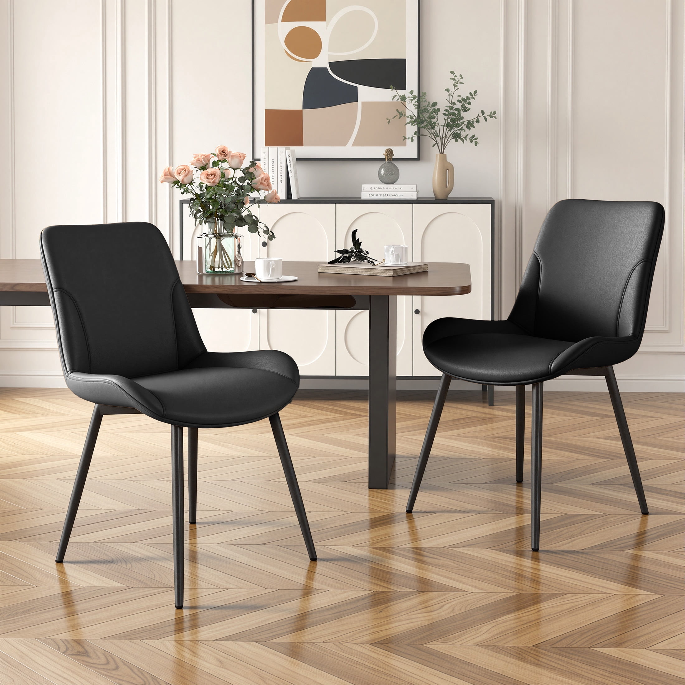 MOONMISS Dining Chair Set of 2,Upholstered with Ergonomic Backrest Metal Legs for Kitchen Office Reading,Black
