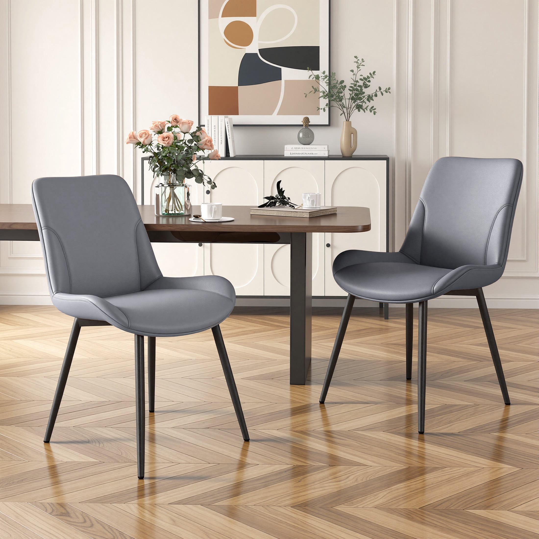 MOONMISS Dining Chair Set of 2,Upholstered with Ergonomic Backrest Metal Legs for Kitchen Office Reading,Dark Gray
