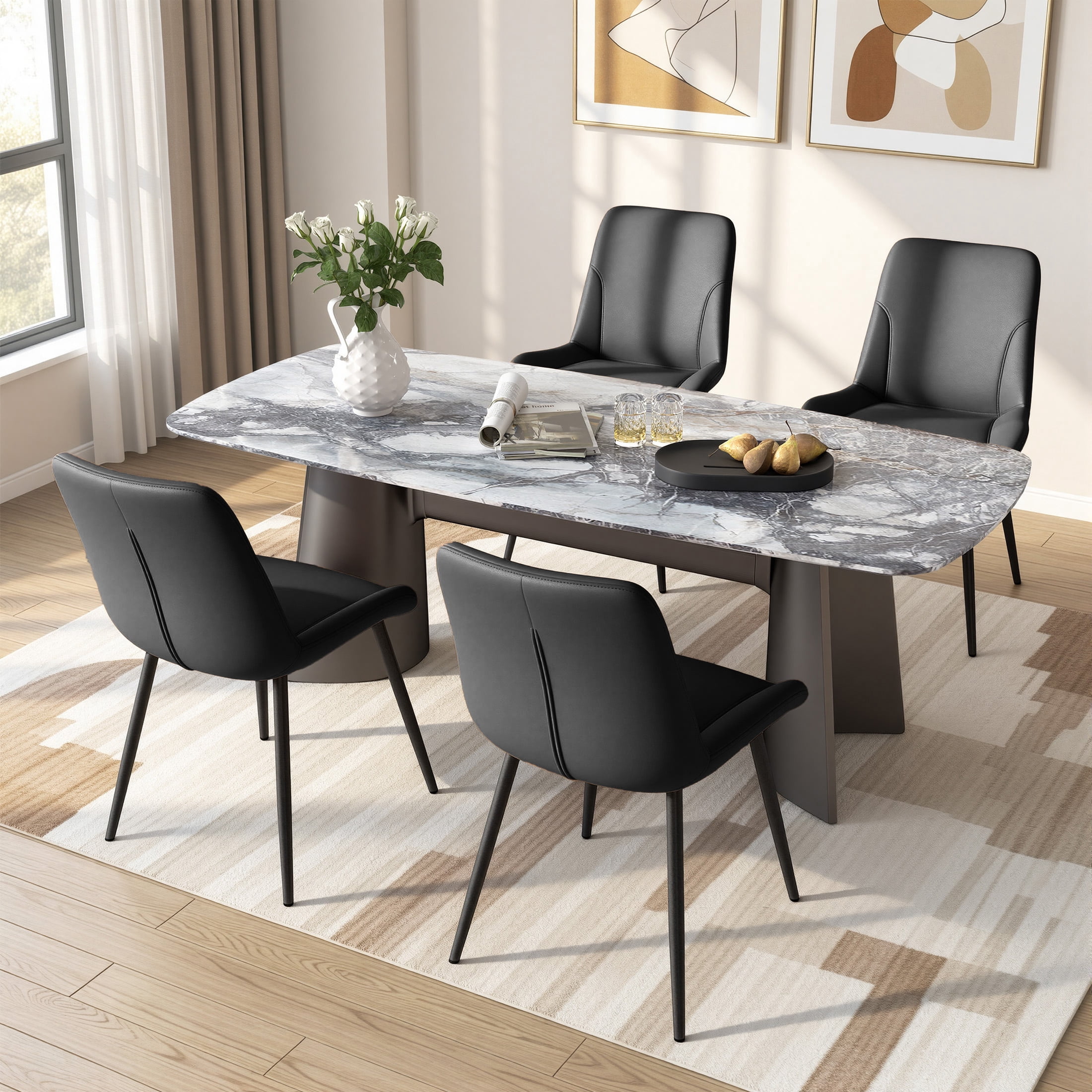 MOONMISS Dining Chair Set of 4,Upholstered with Ergonomic Backrest Metal Legs for Kitchen Office Reading,Black