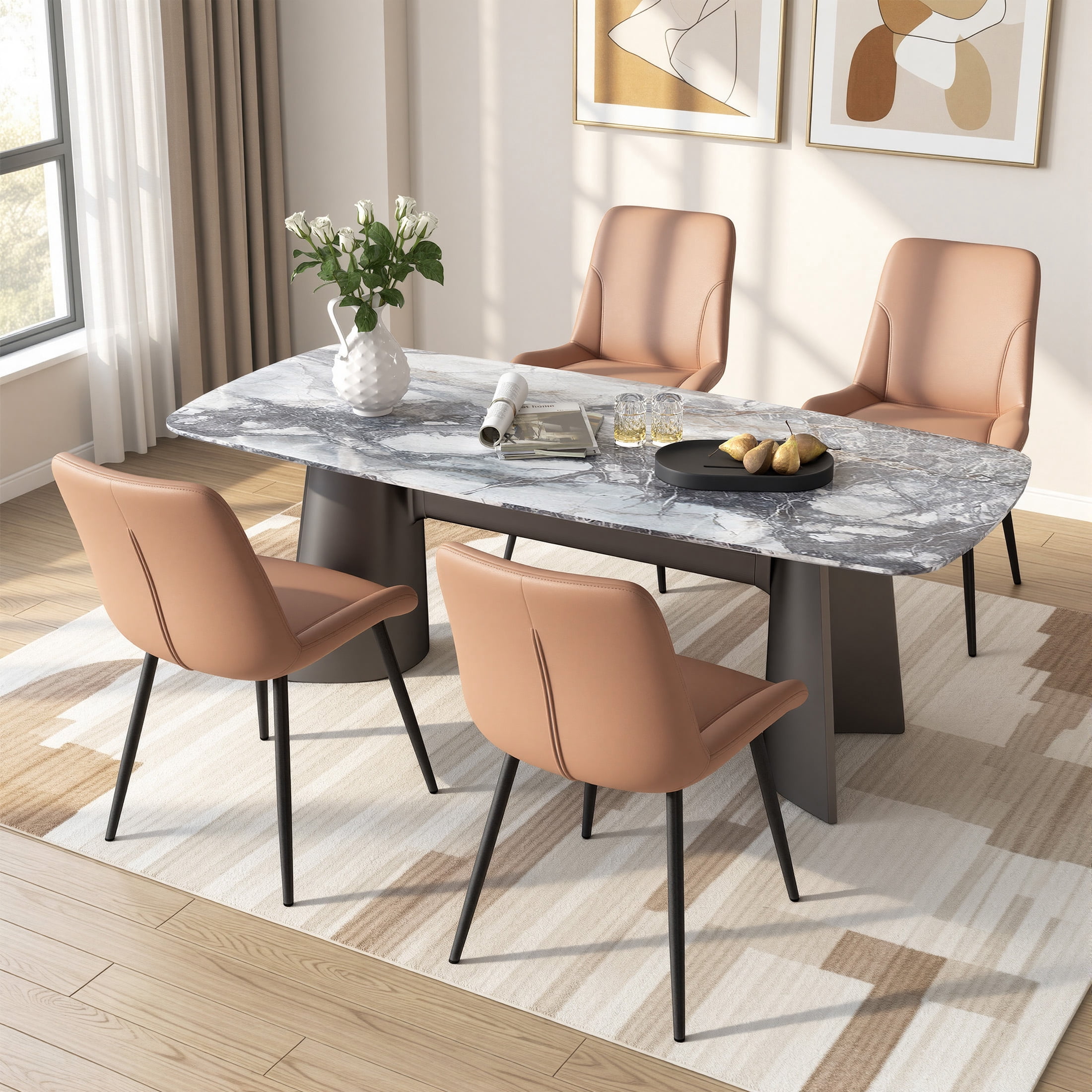 MOONMISS Dining Chair Set of 4,Upholstered with Ergonomic Backrest Metal Legs for Kitchen Office Reading,Brown