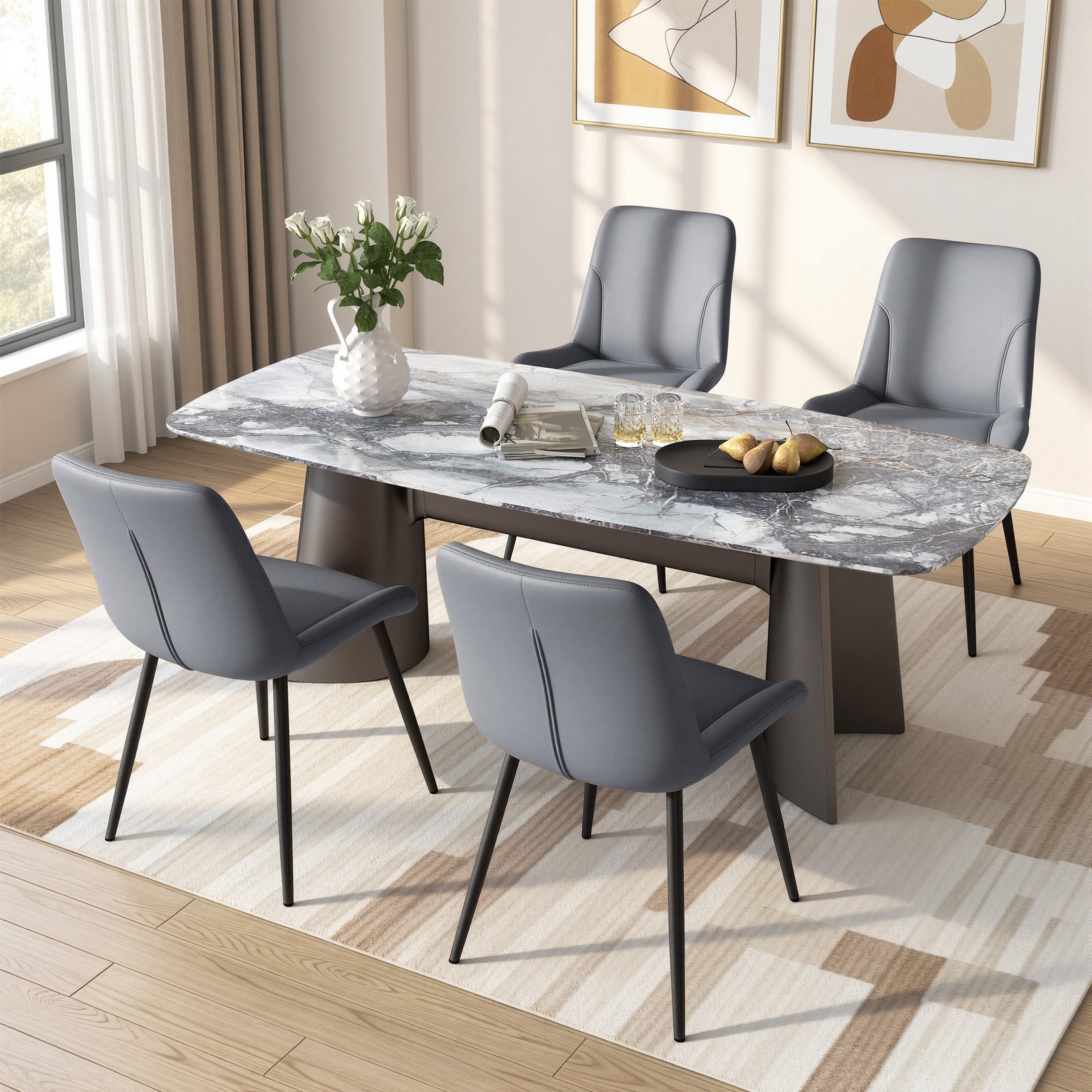 MOONMISS Dining Chair Set of 4,Upholstered with Ergonomic Backrest Metal Legs for Kitchen Office Reading,Dark Gray