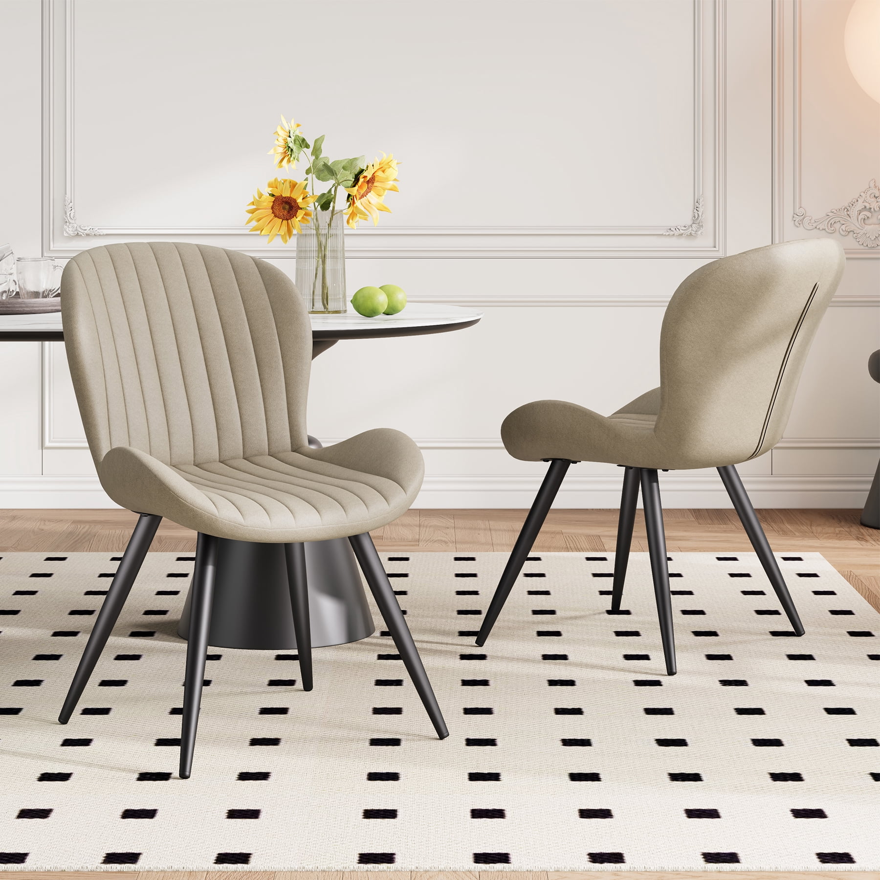 MOONMISS Dining Chairs Set of 2, Upholstered Kitchen Chairs with Backrest and Metal Legs,Beige
