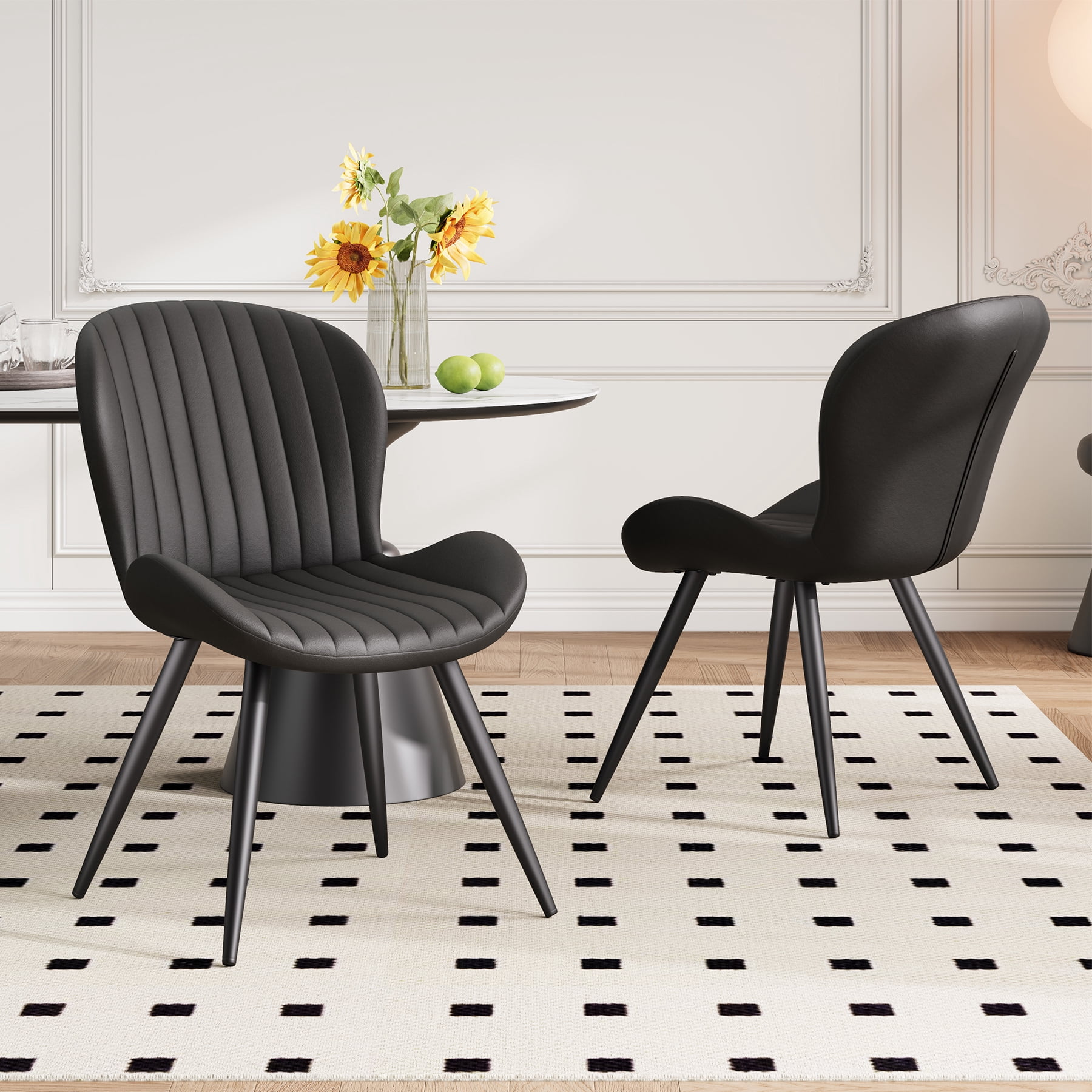 MOONMISS Dining Chairs Set of 2, Upholstered Kitchen Chairs with Backrest and Metal Legs,Black