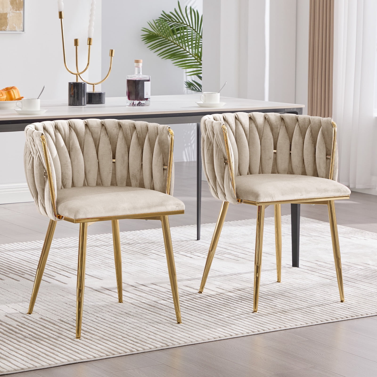 MOONMISS Dining Chairs Set of 2 with Metal Legs for Kitchen Dinning Room,Beige