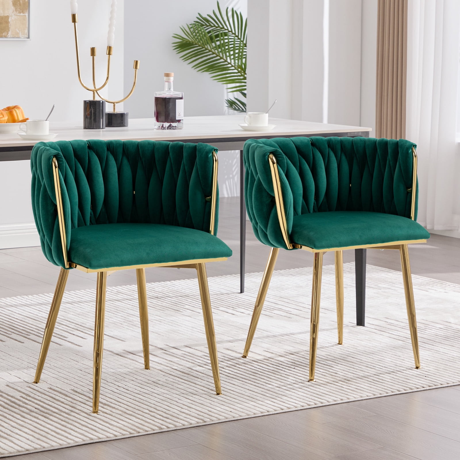 MOONMISS Dining Chairs Set of 2 with Metal Legs for Kitchen Dinning Room,Green