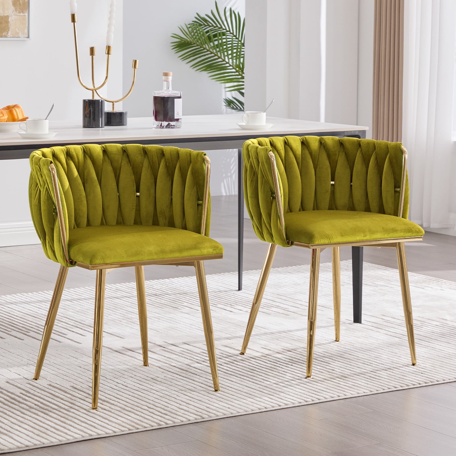 MOONMISS Dining Chairs Set of 2 with Metal Legs for Kitchen Dinning Room,Olive