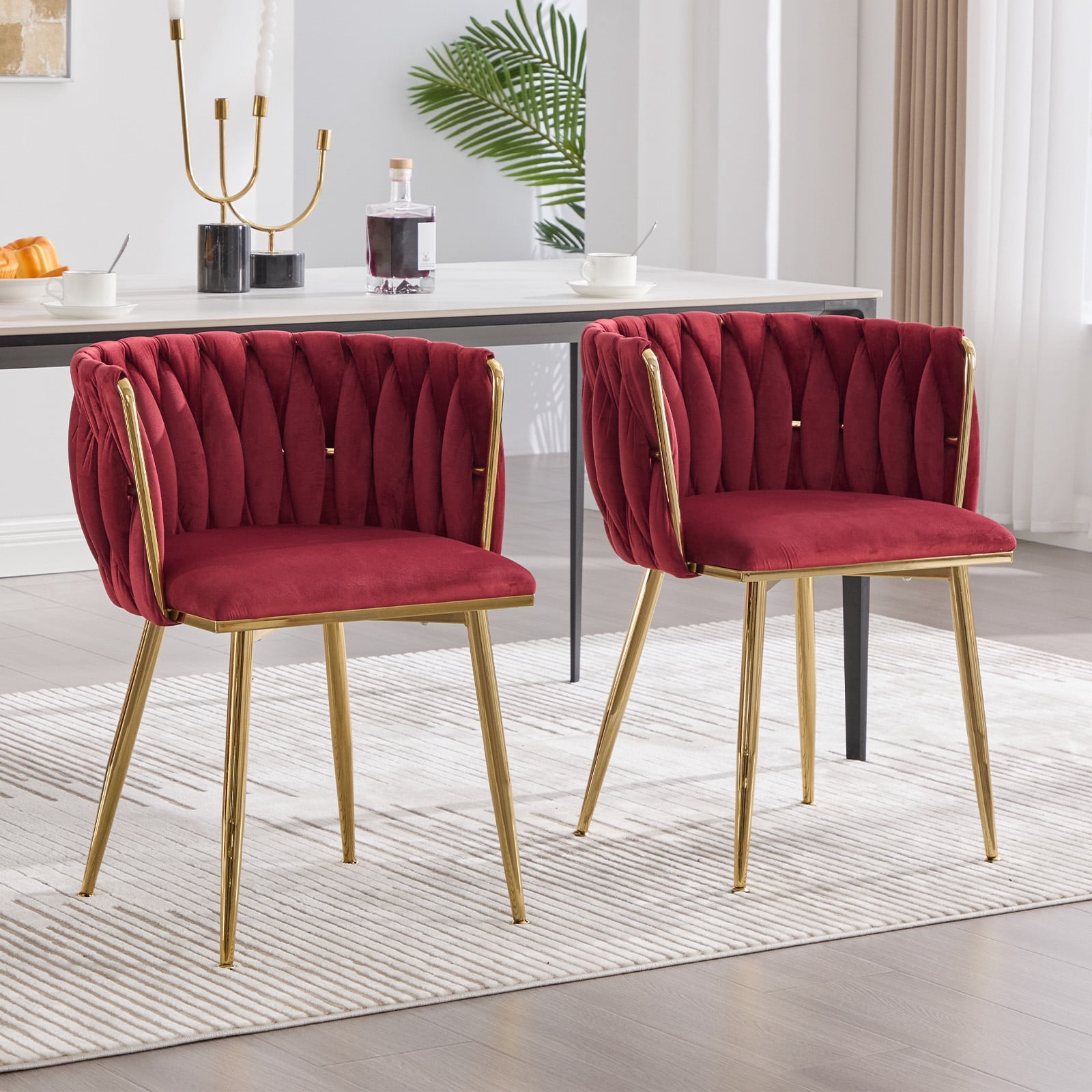 MOONMISS Dining Chairs Set of 2 with Metal Legs for Kitchen Dinning Room,Wine Red