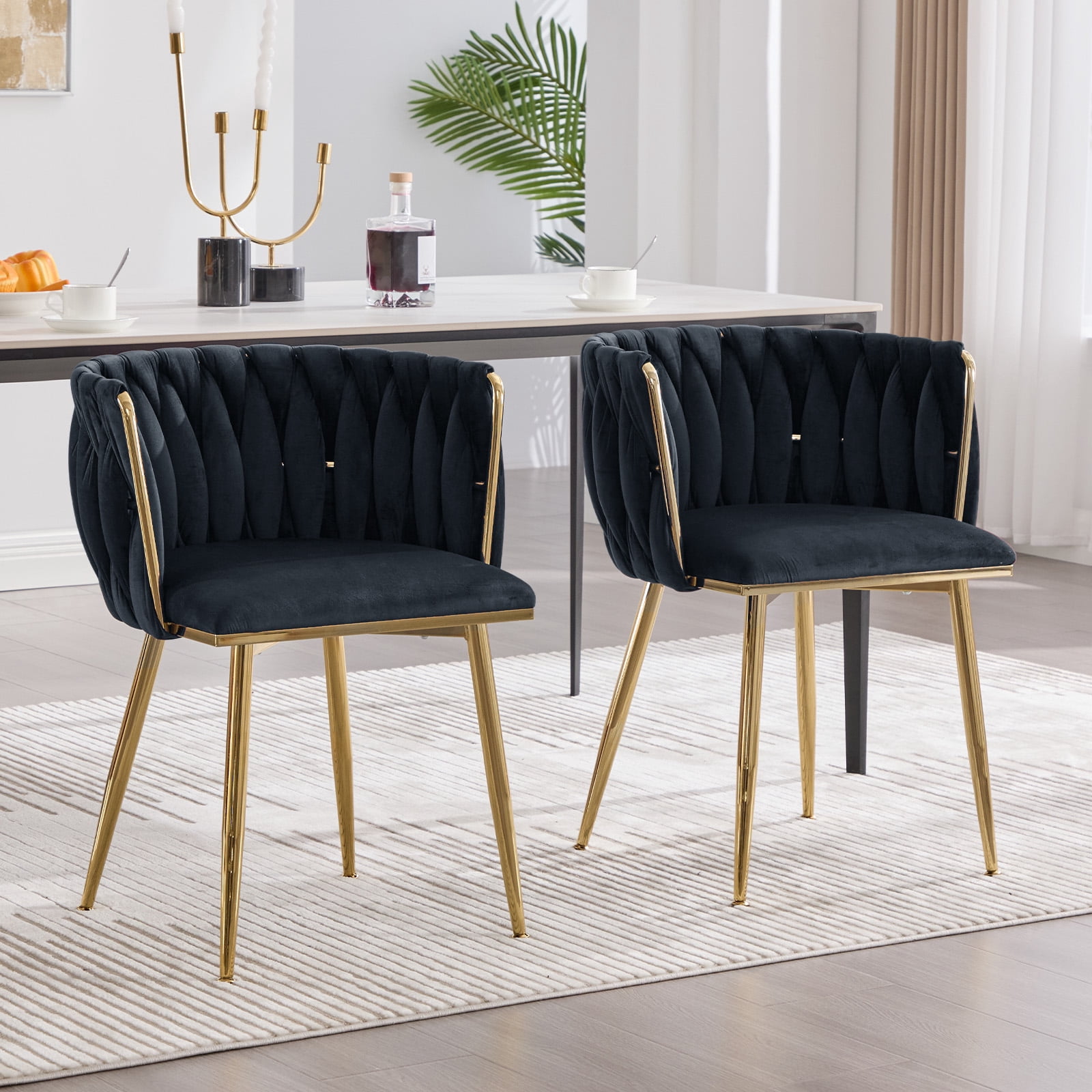 MOONMISS Dining Chairs Set of 2 with Metal Legs for Kitchen Dinning Room,Black