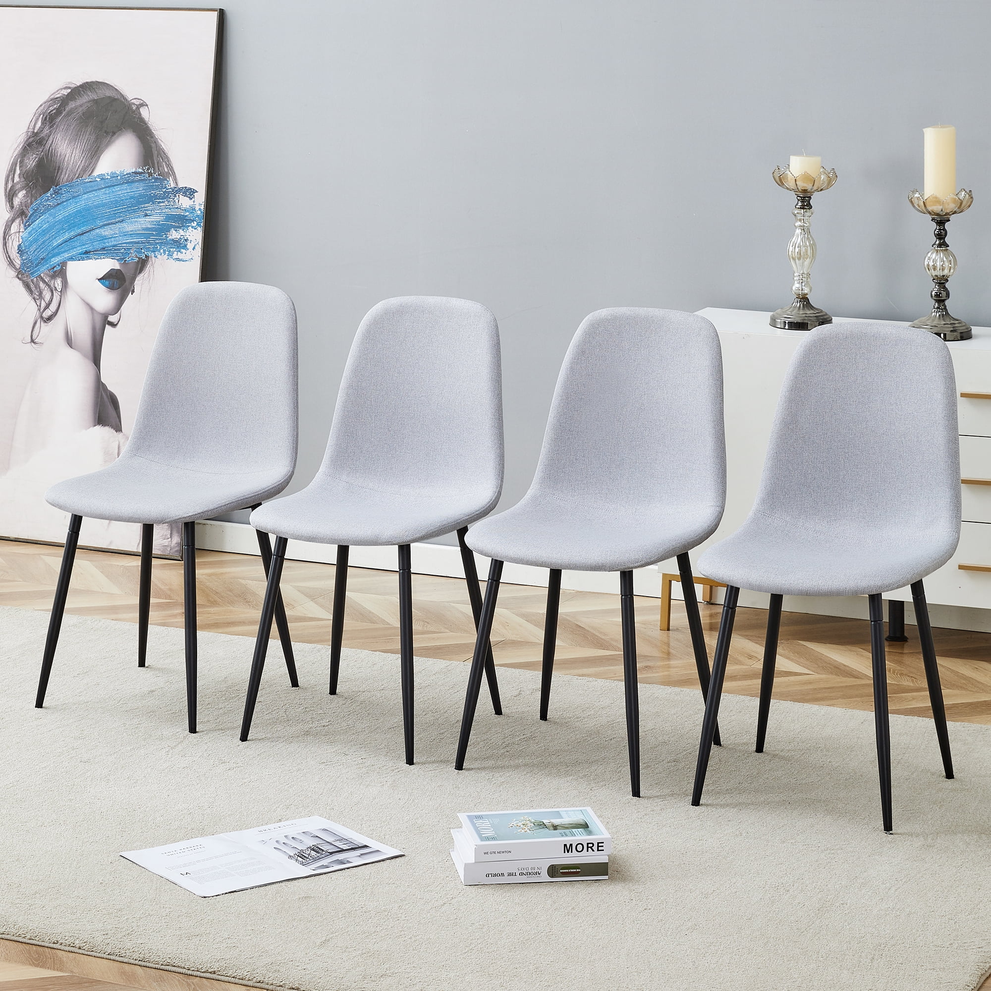 MOONMISS Dining Chairs Set of 4,Fabric Kitchen Chairs with Metal Legs for Home Kitchen Living Room,Light Gray