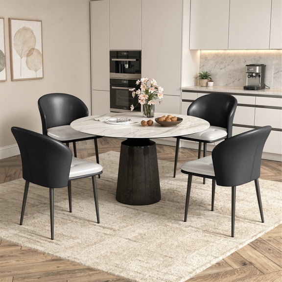 MOONMISS Dining Chairs Set of 4,Faux Leather Ergonomic Backrest Padded Seat Metal Legs Color Block For Kitchen Living Room