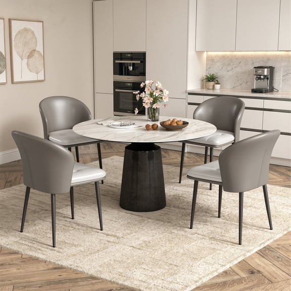 MOONMISS Dining Chairs Set of 4,Faux Leather Ergonomic Backrest Padded Seat Metal Legs Color Block For Kitchen Living Room